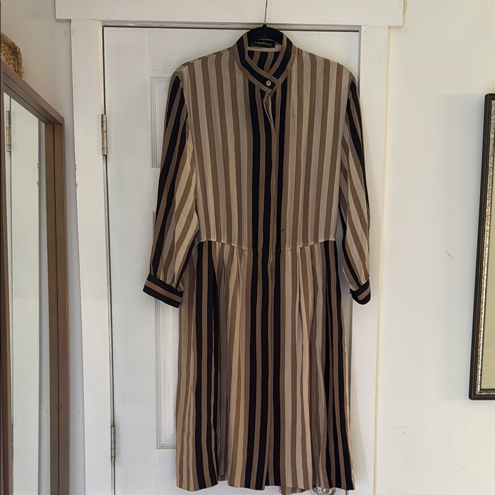 Vintage Louis Féraud 100% Silk Striped Midi Dress